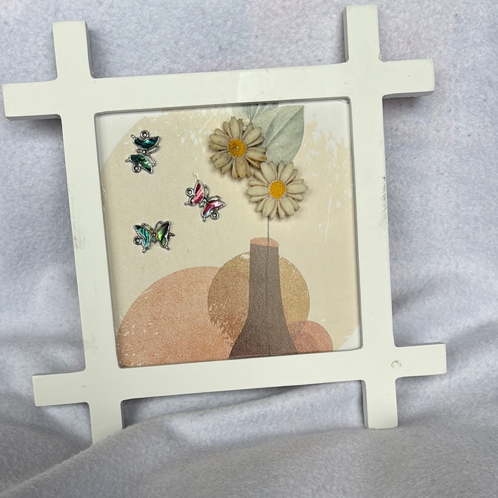 White Floral and Butterfly framed jewlery art